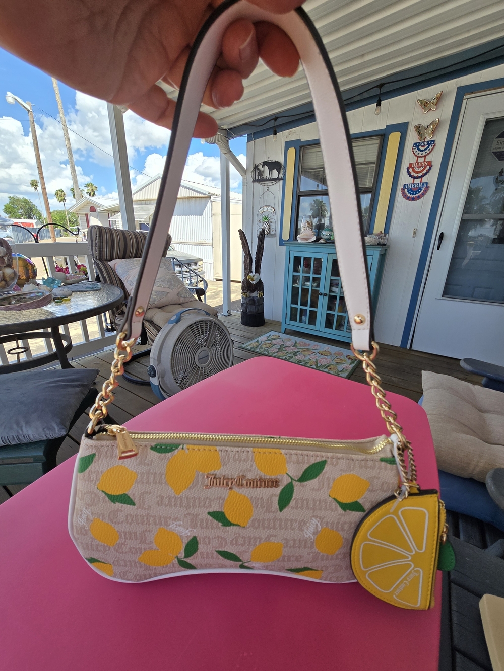 Juicy NWTags Couture Lemon Print Shoulder Bag in Yellow and Cream w/Coin Pouch